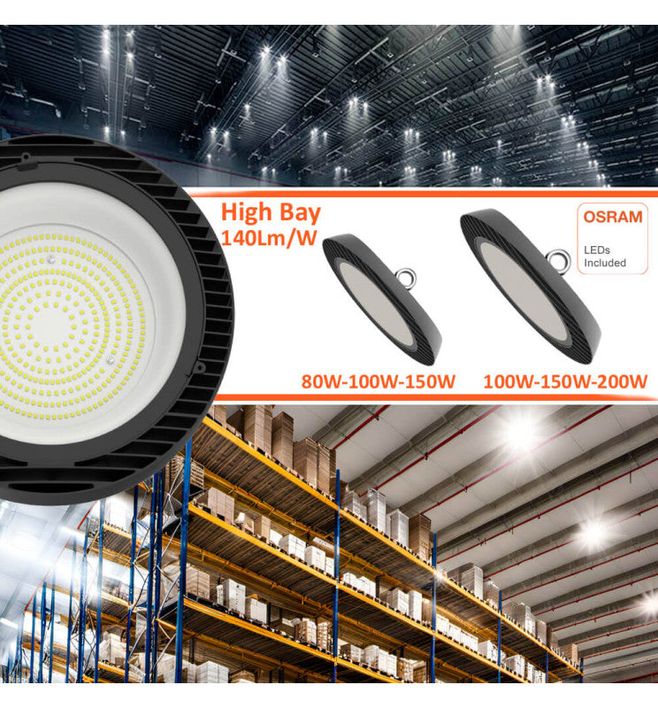 LED Industrial High Bay 80W-100W-150W UFO ENDURANCE OSRAM CHIP DURIS E 2835