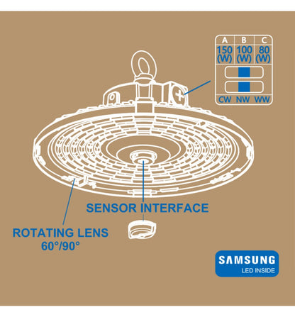 Campana Industrial LED 150W-100W-80W - UFO FRANCE - SAMSUNG CHIP 2835 - CCT - 60º - 90º